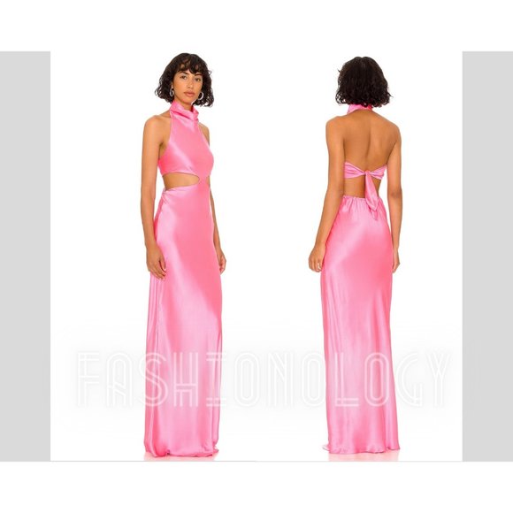 AMANDA UPRICHARD x REVOLVE Kaye Silk Maxi Dress Pink Ribbon Women's Sz M - Picture 1 of 6